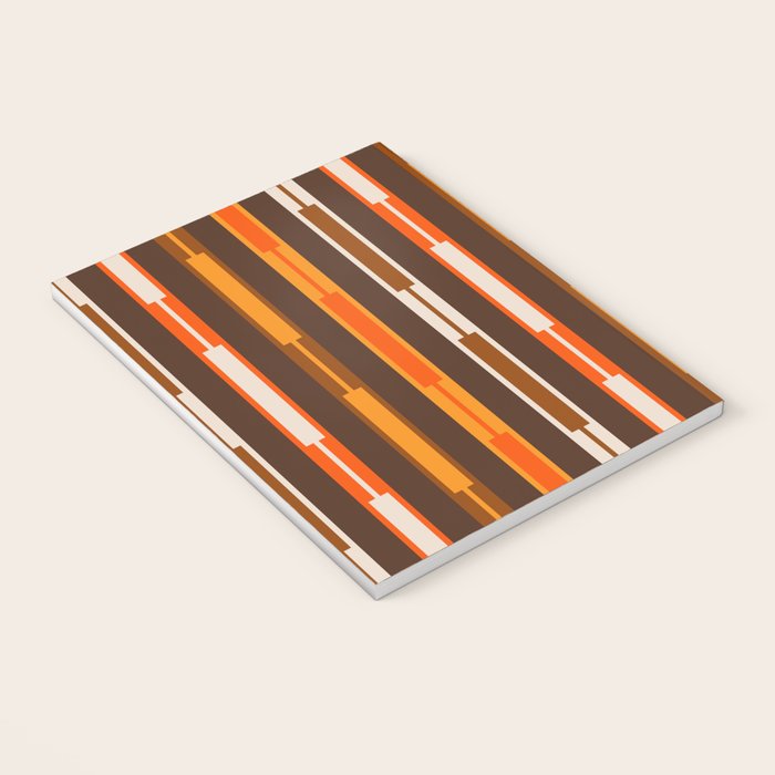 Retro Geo Chain Vertical Stripes Geometric Color Block Pattern in 70s Brown and Orange Notebook Gallery Image 3