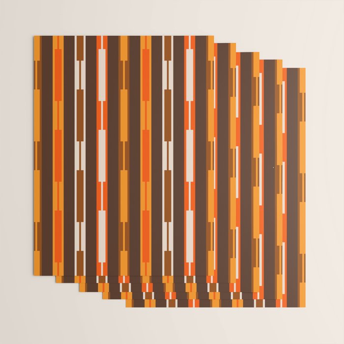 Retro Geo Chain Vertical Stripes Geometric Color Block Pattern in 70s Brown and Orange Wrapping Paper Gallery Image 3