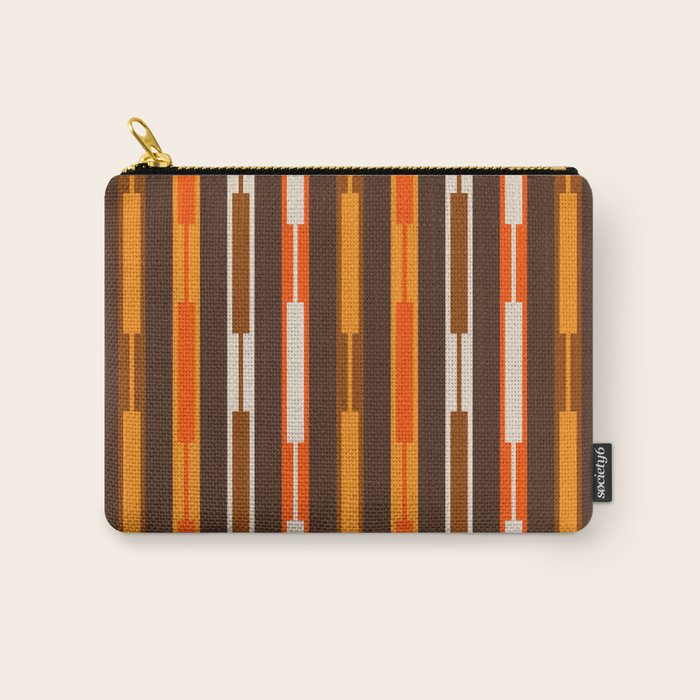 Retro Geo Chain Vertical Stripes Geometric Color Block Pattern in 70s Brown and Orange Carry All Pouch Gallery Image 1