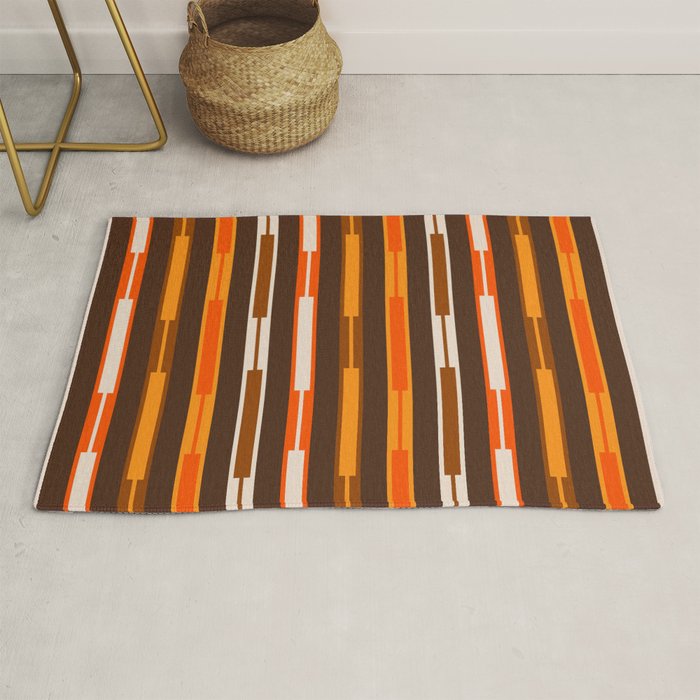 Retro Geo Chain Vertical Stripes Geometric Color Block Pattern in 70s Brown and Orange Rug Gallery Image 1