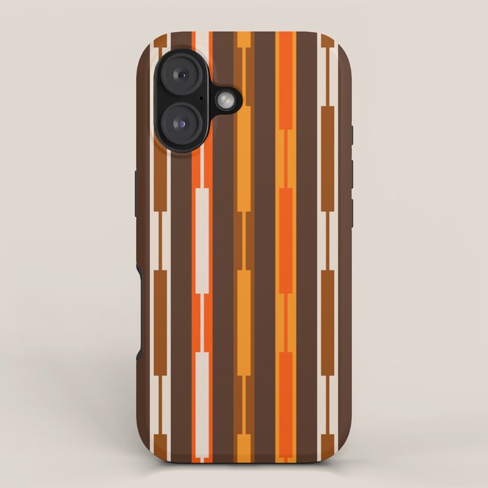 Retro Geo Chain Vertical Stripes Geometric Color Block Pattern in 70s Brown and Orange iPhone Case Gallery Image 1