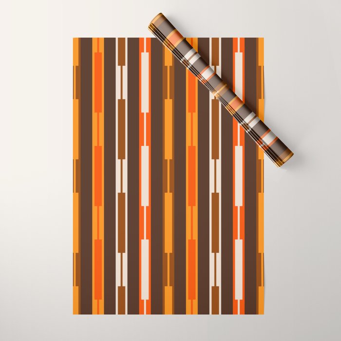 Retro Geo Chain Vertical Stripes Geometric Color Block Pattern in 70s Brown and Orange Wrapping Paper Gallery Image 1