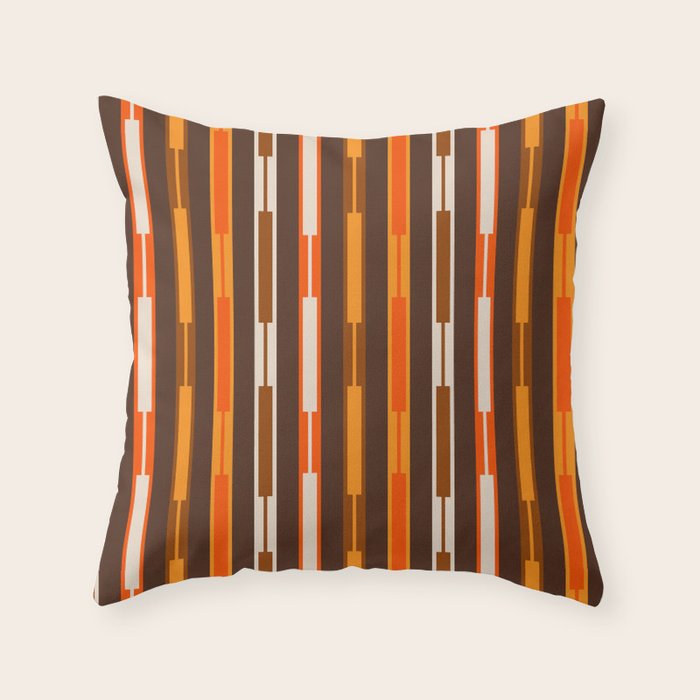 Retro Geo Chain Vertical Stripes Geometric Color Block Pattern in 70s Brown and Orange Throw Pillow Gallery Image 6