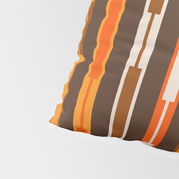 Retro Geo Chain Vertical Stripes Geometric Color Block Pattern in 70s Brown and Orange Pillow Sham Gallery Image 4