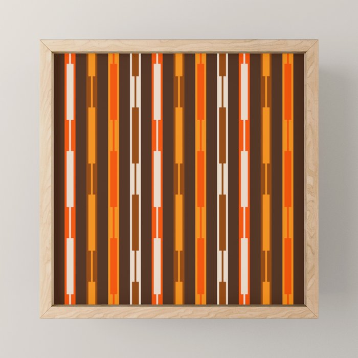 Retro Geo Chain Vertical Stripes Geometric Color Block Pattern in 70s Brown and Orange Mini Art Print Gallery Image 1
