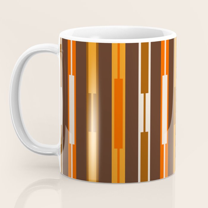 Retro Geo Chain Vertical Stripes Geometric Color Block Pattern in 70s Brown and Orange Coffee Mug Gallery Image 3