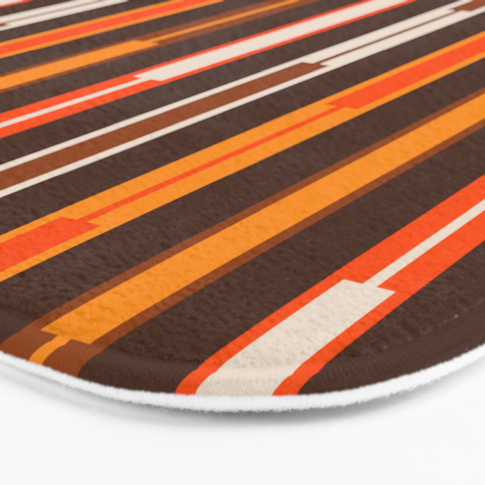 Retro Geo Chain Vertical Stripes Geometric Color Block Pattern in 70s Brown and Orange Bath Mat Gallery Image 3