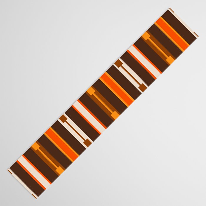 Retro Geo Chain Vertical Stripes Geometric Color Block Pattern in 70s Brown and Orange Table Runner Gallery Image 3