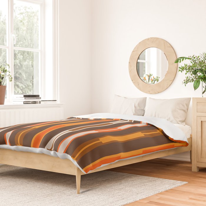 Retro Geo Chain Vertical Stripes Geometric Color Block Pattern in 70s Brown and Orange Duvet Cover Gallery Image 2