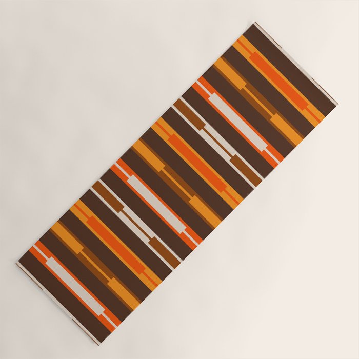 Retro Geo Chain Vertical Stripes Geometric Color Block Pattern in 70s Brown and Orange Yoga Mat Gallery Image 1