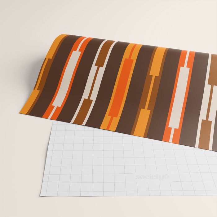 Retro Geo Chain Vertical Stripes Geometric Color Block Pattern in 70s Brown and Orange Wrapping Paper Gallery Image 2
