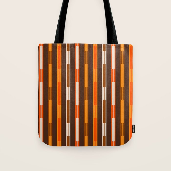 Retro Geo Chain Vertical Stripes Geometric Color Block Pattern in 70s Brown and Orange Tote Bag Gallery Image 1