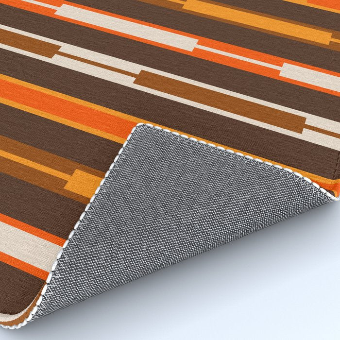 Retro Geo Chain Vertical Stripes Geometric Color Block Pattern in 70s Brown and Orange Rug Gallery Image 4