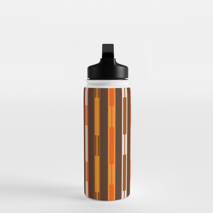 Retro Geo Chain Vertical Stripes Geometric Color Block Pattern in 70s Brown and Orange Water Bottle Gallery Image 3