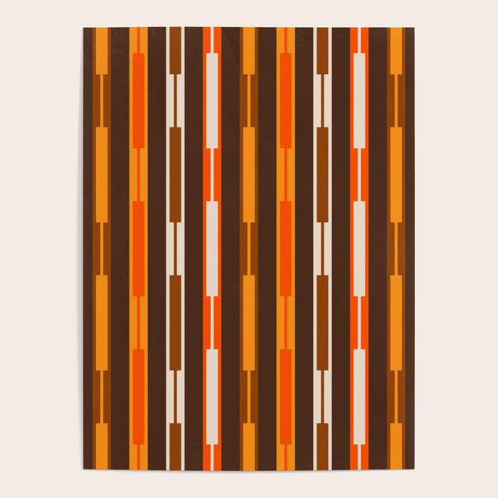 Retro Geo Chain Vertical Stripes Geometric Color Block Pattern in 70s Brown and Orange Poster Gallery Image 4