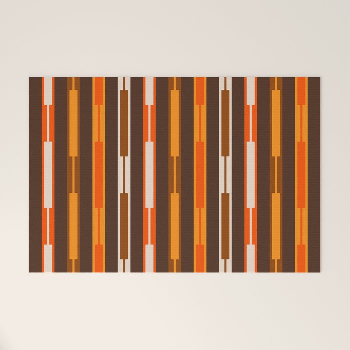 Retro Geo Chain Vertical Stripes Geometric Color Block Pattern in 70s Brown and Orange Welcome Mat Gallery Image 1
