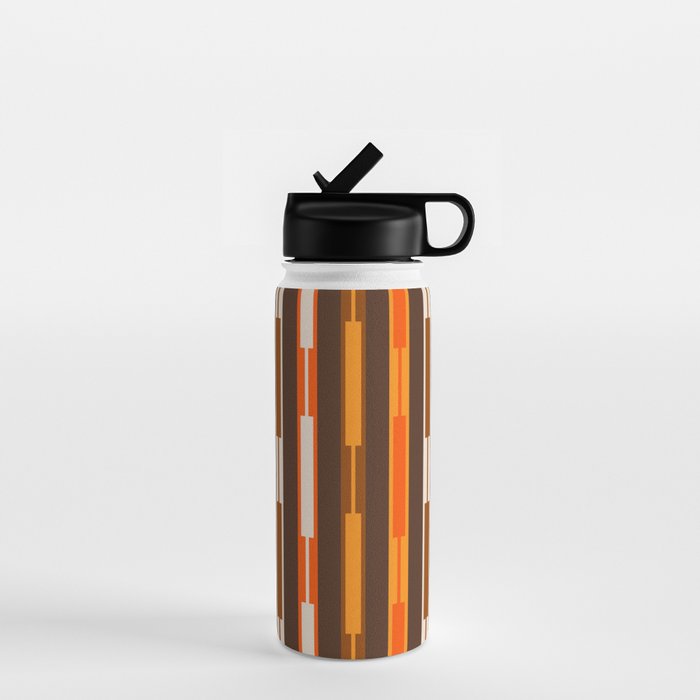 Retro Geo Chain Vertical Stripes Geometric Color Block Pattern in 70s Brown and Orange Water Bottle Gallery Image 1