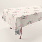 Vintage Pink Rose Bouquets with Ribbon Bows on Cream Tablecloth Gallery Image 1