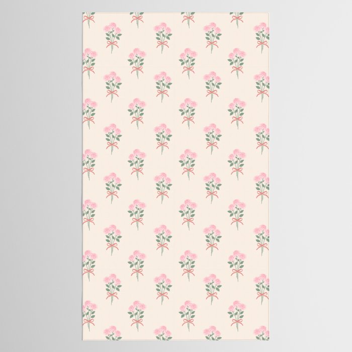 Vintage Pink Rose Bouquets with Ribbon Bows on Cream Tablecloth Gallery Image 2