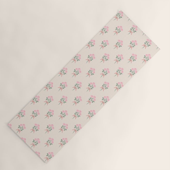 Vintage Pink Rose Bouquets with Ribbon Bows on Cream Yoga Mat Gallery Image 1