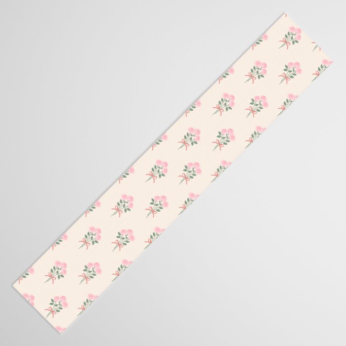 Vintage Pink Rose Bouquets with Ribbon Bows on Cream Table Runner Gallery Image 3