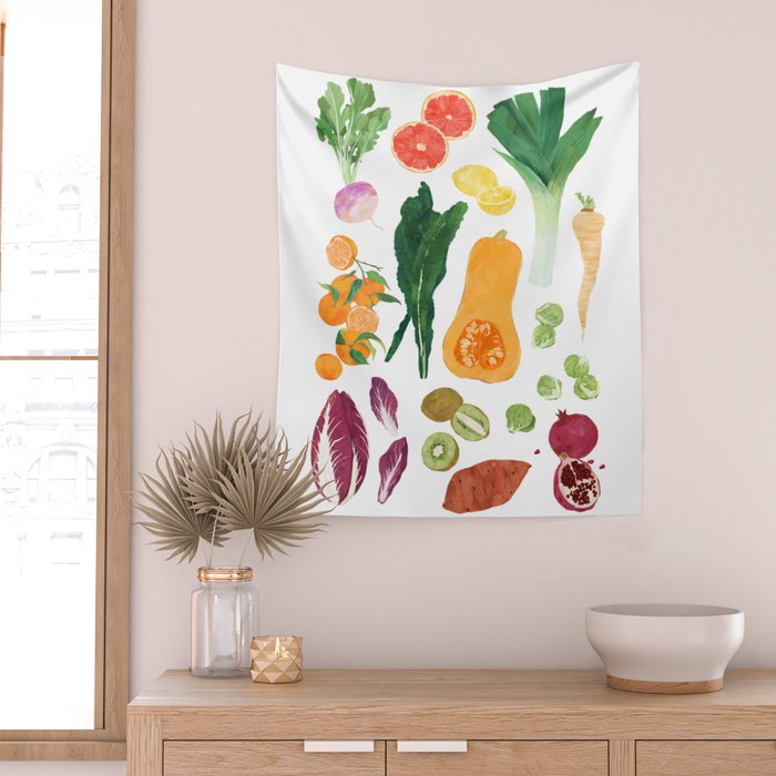 Winter Fruits & Vegetables  Wall Tapestry Gallery Image 2