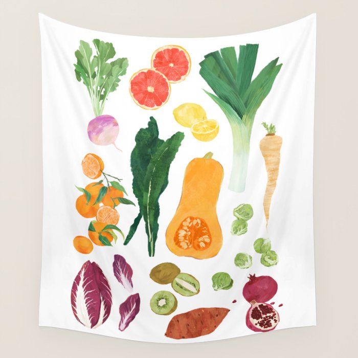 Winter Fruits & Vegetables  Wall Tapestry Gallery Image 4