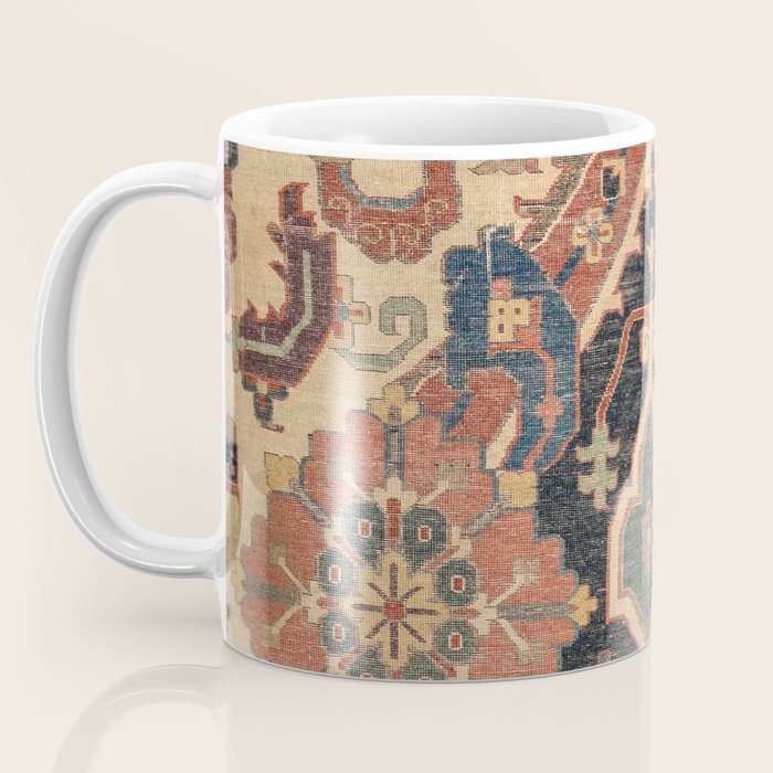 Geometric Leaves I // 18th Century Distressed Red Blue Green Colorful Ornate Accent Rug Pattern Coffee Mug Gallery Image 3