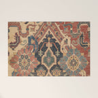 Geometric Leaves I // 18th Century Distressed Red Blue Green Colorful Ornate Accent Rug Pattern Welcome Mat Gallery Image 1