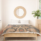 Geometric Leaves I // 18th Century Distressed Red Blue Green Colorful Ornate Accent Rug Pattern Duvet Cover Gallery Image 3