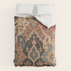 Geometric Leaves I // 18th Century Distressed Red Blue Green Colorful Ornate Accent Rug Pattern Comforter Gallery Image 6
