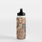 Geometric Leaves I // 18th Century Distressed Red Blue Green Colorful Ornate Accent Rug Pattern Water Bottle Gallery Image 3