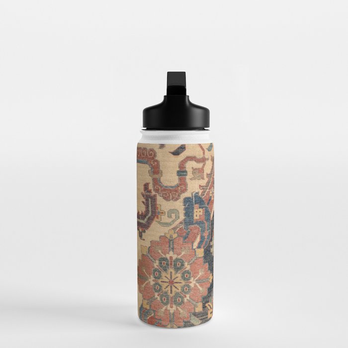 Geometric Leaves I // 18th Century Distressed Red Blue Green Colorful Ornate Accent Rug Pattern Water Bottle Gallery Image 3
