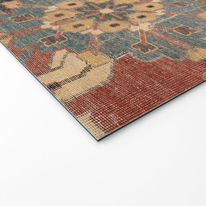 Geometric Leaves I // 18th Century Distressed Red Blue Green Colorful Ornate Accent Rug Pattern Welcome Mat Gallery Image 2