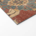 Geometric Leaves I // 18th Century Distressed Red Blue Green Colorful Ornate Accent Rug Pattern Welcome Mat Gallery Image 2