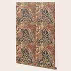 Geometric Leaves I // 18th Century Distressed Red Blue Green Colorful Ornate Accent Rug Pattern Wallpaper Gallery Image 2