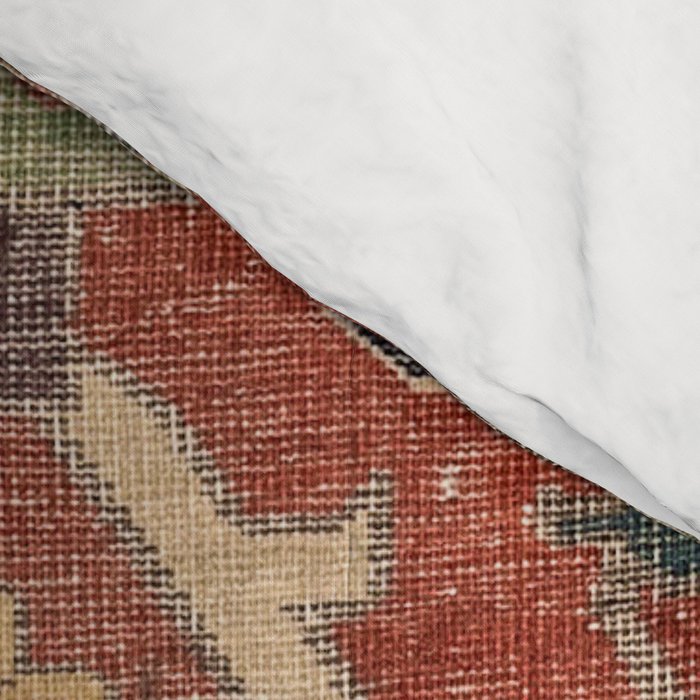 Geometric Leaves I // 18th Century Distressed Red Blue Green Colorful Ornate Accent Rug Pattern Comforter Gallery Image 4