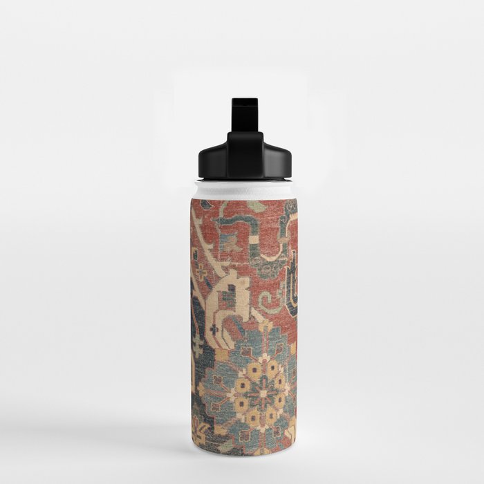 Geometric Leaves I // 18th Century Distressed Red Blue Green Colorful Ornate Accent Rug Pattern Water Bottle Gallery Image 2