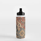 Geometric Leaves I // 18th Century Distressed Red Blue Green Colorful Ornate Accent Rug Pattern Water Bottle Gallery Image 2