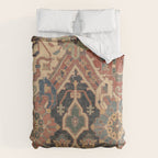 Geometric Leaves I // 18th Century Distressed Red Blue Green Colorful Ornate Accent Rug Pattern Duvet Cover Gallery Image 6
