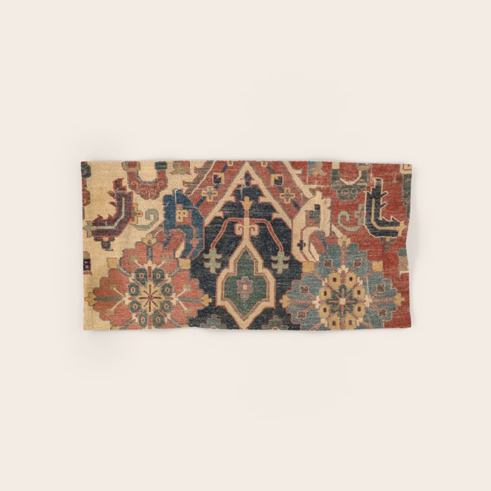 Geometric Leaves I // 18th Century Distressed Red Blue Green Colorful Ornate Accent Rug Pattern Bath Towel Gallery Image 1