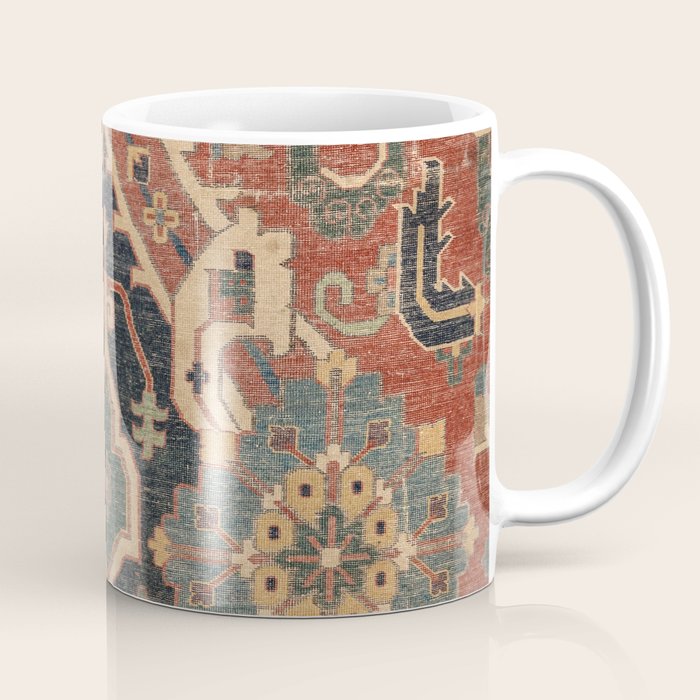 Geometric Leaves I // 18th Century Distressed Red Blue Green Colorful Ornate Accent Rug Pattern Coffee Mug Gallery Image 1