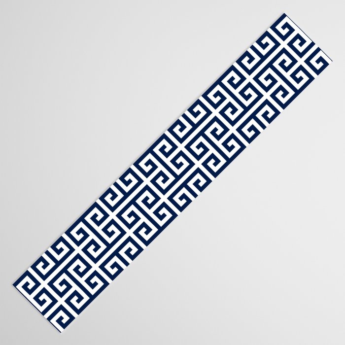 Dark Navy Blue and White Greek Key Pattern Table Runner Gallery Image 3
