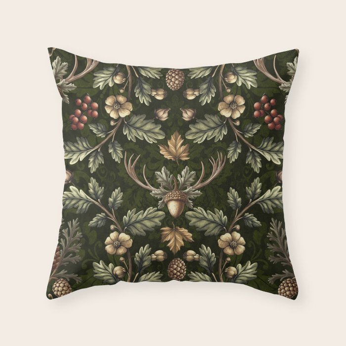 William Morris Woodland Nostalgia Emerald Green Throw Pillow Gallery Image 6