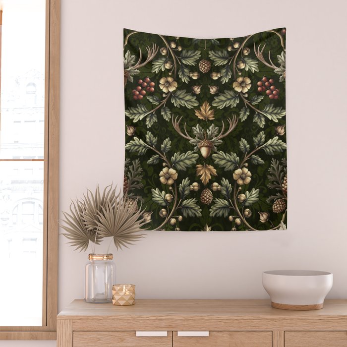 William Morris Woodland Nostalgia Emerald Green Wall Tapestry Gallery Image 2