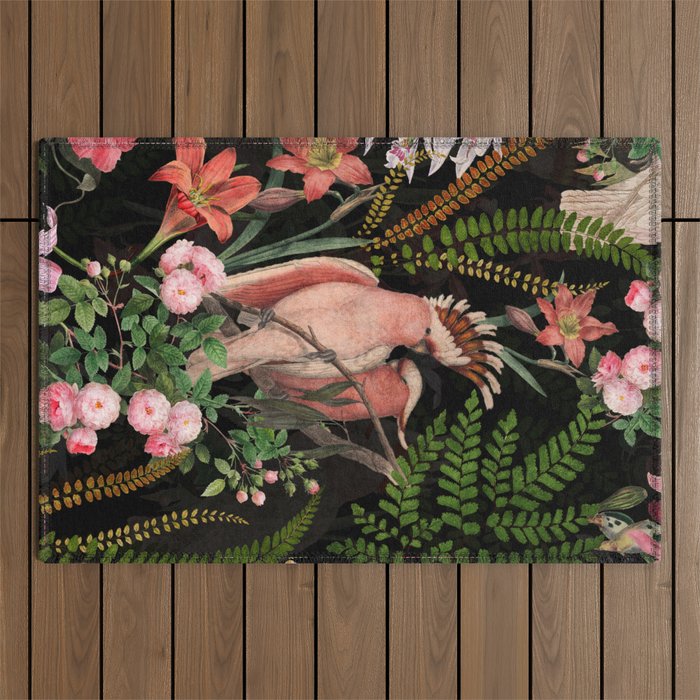 Vintage & Shabby Chic - Botanical Tropical Night Pattern  Outdoor Rug Gallery Image 1