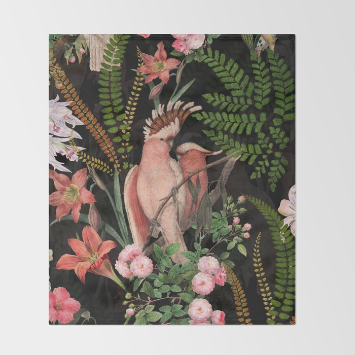 Vintage & Shabby Chic - Botanical Tropical Night Pattern  Throw Blanket Gallery Image 2