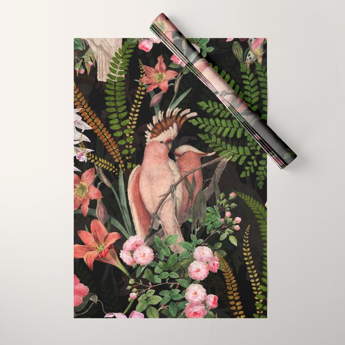 Vintage & Shabby Chic - Botanical Tropical Night Pattern  Wrapping Paper Gallery Image 1