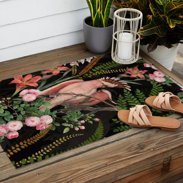 Vintage & Shabby Chic - Botanical Tropical Night Pattern  Outdoor Rug Gallery Image 2