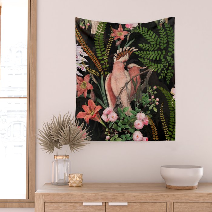 Vintage & Shabby Chic - Botanical Tropical Night Pattern  Wall Tapestry Gallery Image 2
